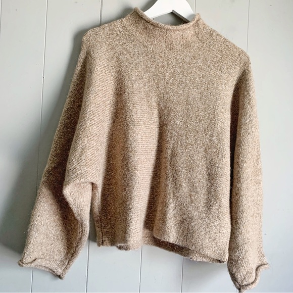 William Rast Sweaters - WILLIAM RAST Tan Minimalist Mock Neck Oversized Wool Sweater S